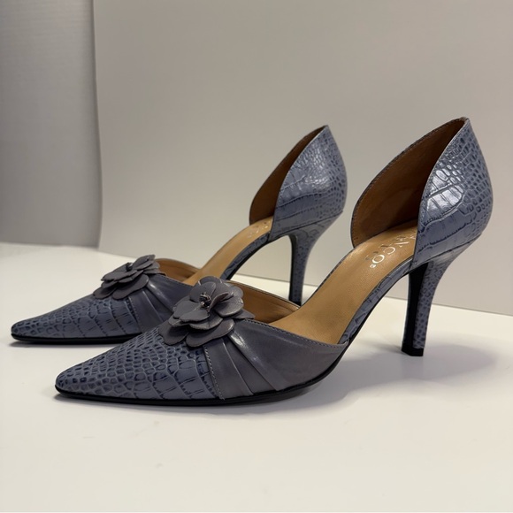 Franco Sarto Shoes - Franco Sarto Croc Embossed D’Orsay Heels Floral Accent Size 8.5 Periwinkle NWOB
